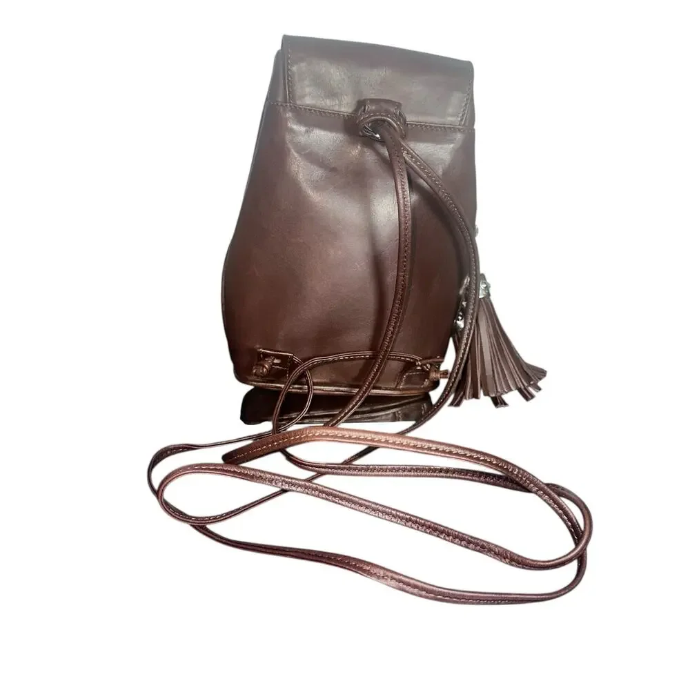 Francesco Biasia Italian Leather Mini Backpack Brown Tassel Chain Purse luxury